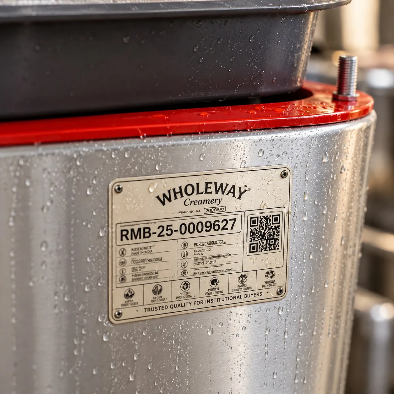 The WHOLEWAY plate and QR code on the smart barrel