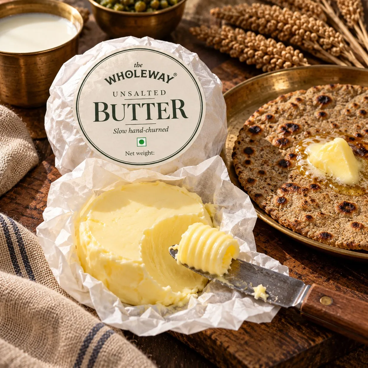 Wholeway Unsalted Butter melting on a bajra roti